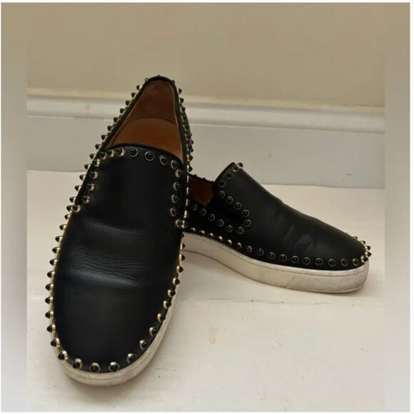 Christian Louboutin Authentic Studded Loafers Black Leather shoes sz 38.5 US 8.5 - Picture 3 of 14